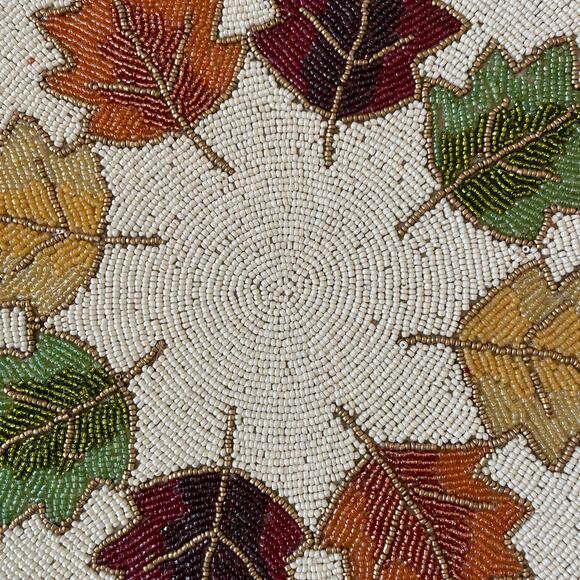 NICOLE MILLER Beaded Fall Leaves 15in Round Placemat Charger Multicolor NEW - Picture 3 of 10